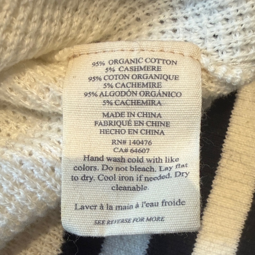 Faherty Throwback Waffle Crew Neck Sweater, Striped, Cotton Cashmere, Size L - Picture 9 of 11